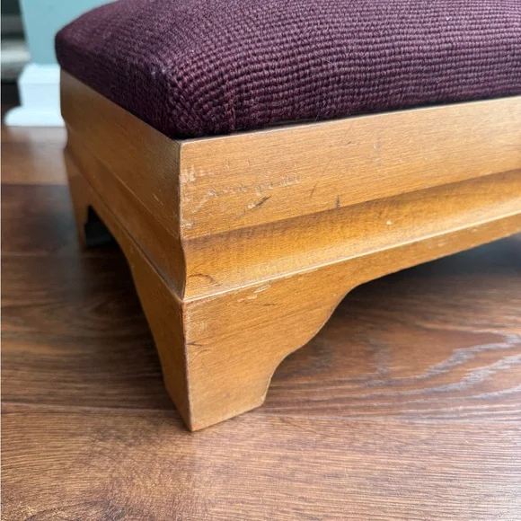 Elegant Brown and Burgundy Needlepoint Footstool - Picture 4 of 6